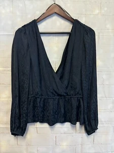 Banana Republic Bluse Damen XS dunkelblau Schößchen Print V-Ausschnitt Langarm Oberteil - Bild 1 von 10