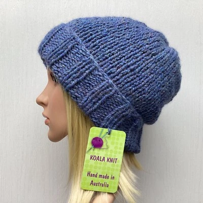 KOALA KNIT HAND KNITTED LADIES SIZE  L TWILIGHT BLUE CHUNKY WOOL ALPACA  HAT - image 1 of 4