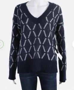 NEU SWTR V-Ausschnitt Langarm Alpaka Mischung dunkelblau/hellgrau Pullover Gr. S - Bild 1 von 4
