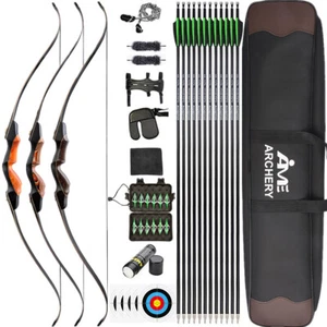 60 Zoll Recurve Bögen Pfeil Set Jagdbogen 25-60lbs Holz Sportbogen Bogenschießen - Picture 1 of 21