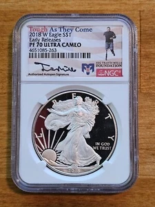 2018-W Silver Eagle PF70 - Tough As They Come Early Releases Travis Mills Signed - Picture 1 of 2