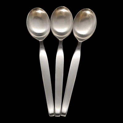 3 Noritake Fantasy Place Oval Soup Spoons - 7" 18-8 Stainless Steel Satin Japan - Image 1 of 4