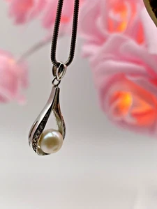 Vintage Sterling Silver Pendant Necklace 925 Freshwater Pearl 5.06g - Picture 1 of 6