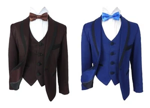 Boys Premium Flamingo Formal Suit Kids Blue & Navy Burgundy & Black Suits - Picture 1 of 16