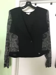 Giacca blazer HELMUT LANG $890 nero/bianco stampa chiffon manica taglia 10 - Foto 1 di 6