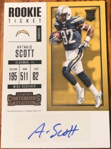 2017 Panini Contenders Rookie Autograph Artavis Scott #154 Los Angeles Chargers