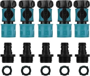 Garden Hose Quick Connectors Male and Female, Plastic Hose Connector with Shut 5 - Picture 1 of 3