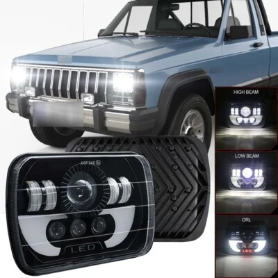 For Jeep Wrangler MJ Comanche 1986-1992 Pair 7x6" 5x7" LED Headlights Hi/Lo - Изображение 1 из 4