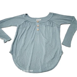 Polo donna We the Free People blu taglia S 3 bottoni manica lunga orlo curvo - Foto 1 di 9