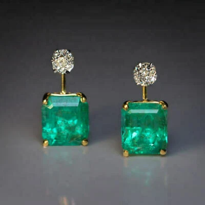 Pendientes retro de plata 925 con corte esmeralda verde de 4,75 quilates creados en laboratorio y circonita cúbica Foto 1 de 4