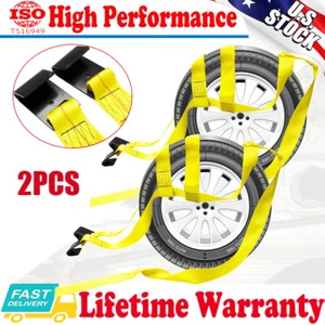 2 pack Tire Basket Straps Wrecker Car Hauler Truck Tow Dolly Tire Wheel Tie Down - Picture 1 of 12