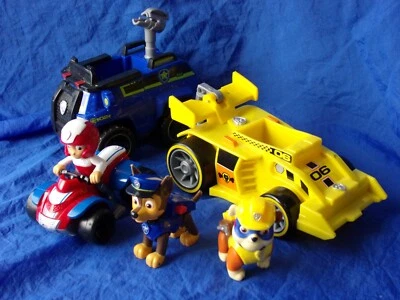 Paw Patrol Lot of 3 Vehicles w/ 3 Figures RYDER w ATV RUBBLE Race Car w Sounds  - Image 1 of 4