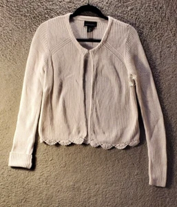 Cynthia Rowley Damen Pullover Gr. L weiß Strickjacke Langarm Bündchen Hakenverschluss - Bild 1 von 13