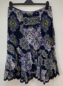 Per Una Navy Blue Paisley Ruffle Handkerchief Lace Edged Hem Skirt Size 12 - Picture 1 of 4