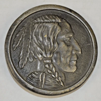 Hebilla de cinturón vintage años 70 cabeza de indio americano Indiana metal artesanía 3" diámetro Foto 1 de 4