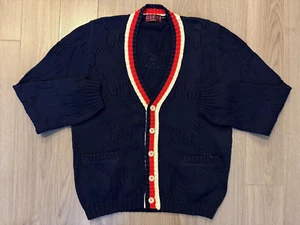 Gucci Perforated GG Cotton Cardigan sweater blue sz L - Picture 1 of 2