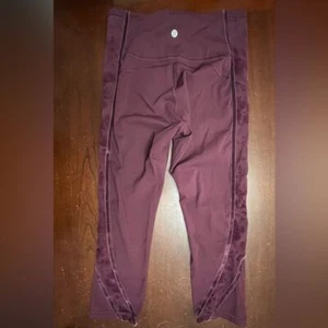 Lululemon size 6 leggings burgundy with suede down outer leg gym yoga preppy - Picture 1 of 4
