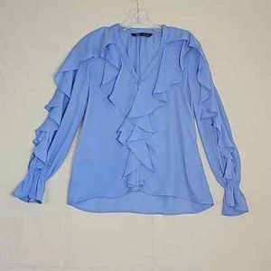 Zara S hellblaues Stufen-Top mit Rüschen und Knopfleiste - Größe S - Bild 1 von 7