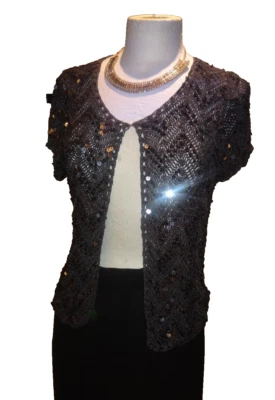 Wallis Gunmetal Sequined Crochet Bolero Cap Sleeve Jacket Size M - Image 1 of 4