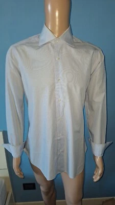 BARBA NAPOLI CAMICIA UOMO MANICA LUNGA CELESTE A RIGHE TAGLIA L 100 % COTONE  - Immagine 1 di 4