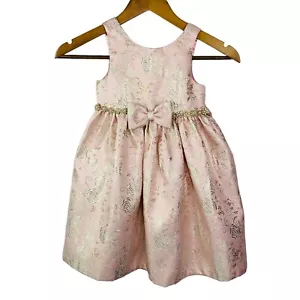 American Princess Girls dress Size 4 Pink and Gold with Bow Beads on Waist Lined - Picture 1 of 6