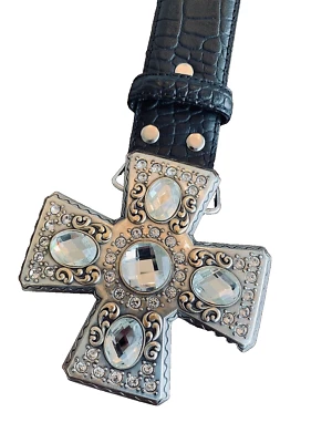 NACONA Western Mujer CINTURÓN Cuero Estrás Estampado Cruz Cocodrilo Negro N3475001 m Foto 1 de 4