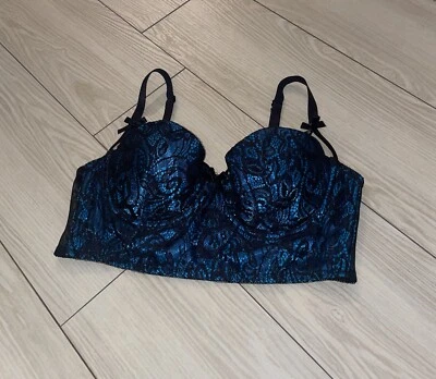 Fredericks of Hollywood Lace Balconette Longline Bra UW Womens S Small Blue - Image 1 of 4