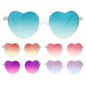 SA106 Fun Clear Frame Heart Shape Pop Color Surf Oceanic Lens Sunglasses - Picture 1 of 24