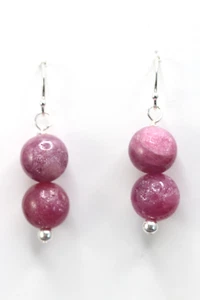 Ruby Natural Pink Red Gemstone 9mm Ball .925 Sterling Silver Earrings 1 1/4" - Picture 1 of 5