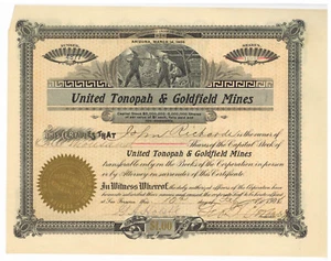 United Tonopah & Goldfield Mines. Certificato Stock. 1906 - Foto 1 di 1