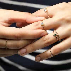 14K Gold Solitaire Natural Opal Gemstone Birthday Gift Ring-For Mother's Day Gif - Picture 1 of 8