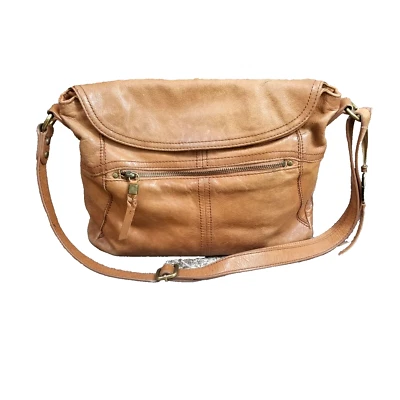 The Sak Yellow Tan Leather Shoulder Bag Purse Tote Hobo Fold Over with Magnet - Image 1 of 4