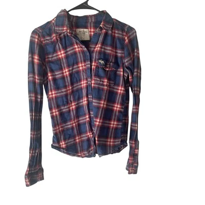 Camisa con botones de franela azul Peppy Y2k Abercrombie para niños niñas talla mediana Foto 1 de 4