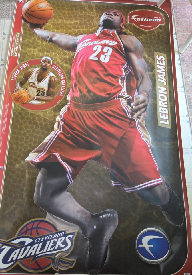 全新 2010 勒布朗·詹姆斯 Real Big Fathead 克利夫兰骑士队 真人尺寸 墙壁固定 — 第 1/4 张图片