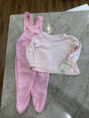 Винтажный 80-х годов ребенка ясельного возраста девочек два изделия соответствующий набор розовый белый махровая ткань - Изображение 1 из 4