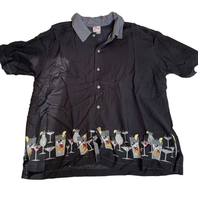 Camisa Disney Vintage Abotonada Negra Cóctel Mickey Mouse Tiki Retro Grande Foto 1 de 3