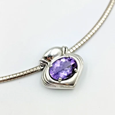 Kabana Sterling Silver 925 Oval Cut Amethyst Pendant Necklace Flat Omega Chain - Image 1 of 4