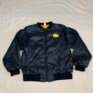 Vintage Iowa State Hawkeyes Jacket Mens Large Satin Bomber Black - Picture 1 of 11