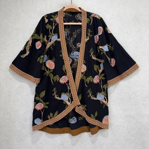 Chaqueta Tolani Mujer M/L Azul Bordado Kimono Floral Boho Frente Abierto Fluido - Imagen 1 de 8
