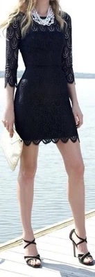 Lilly Pulitzer Hera 羽毛蕾丝连衣裙黑色女式 8 码鸡尾酒 — 第 1/4 张图片