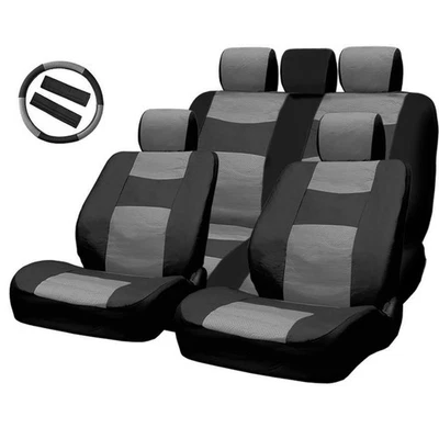Juego de fundas de asiento de auto de cuero sintético gris negro universal para Chevrolet Foto 1 de 4