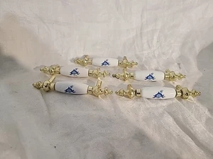 Vintage Küche Bad Schrank Schublade Griffe Ziehen Gold Weiß Porzellan 5 Stück - Bild 1 von 5