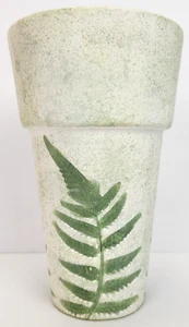Pacific Rim Green Embossed Fern Green/White Speckled Ceramic Vase Plant Pot 7.5" - Picture 1 of 9