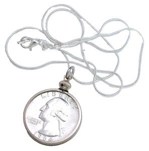 1964 WASHINGTON SILBER VIERTEL SILBERFARBEN ANHÄNGER KOSTENLOS 22 ZOLL SP SCHLANGENKETTE - Bild 1 von 2