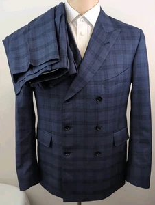 Michel's Bespoke Mens Peak Lapel Double Breasted Surgeon Cuff Suit Sz 38R W30X29 - Picture 1 of 24