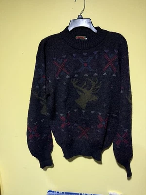 Vintage Boston Traders Wool Knit Sweater Mens M Colorful Fair Isle Deer 90s VTG - Image 1 of 4
