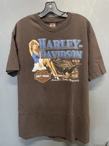 Vintage Harley Davidson Paradise Tigard, Oregon Kurzarm Hemd Braun Größe L - Bild 1 von 6