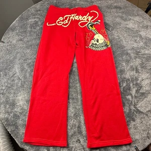 Ed Hardy Lounge Pants Red Skull Snake Graphic Y2K Streetwear Sweatpants Large - Bild 1 von 10