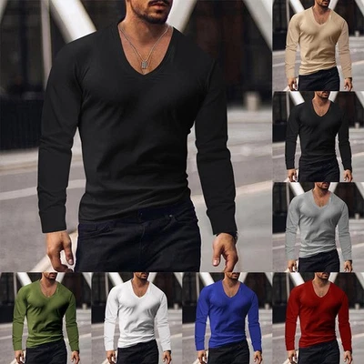 Herren Langarmshirt V Ausschnitt Sport Fitness Bodybuilding Muskeloberteile - Bild 1 von 4