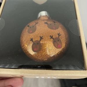 Tidings And Joy LED Glas Ornament leuchtet Hirsch orange Glitzer NEU - Bild 1 von 6